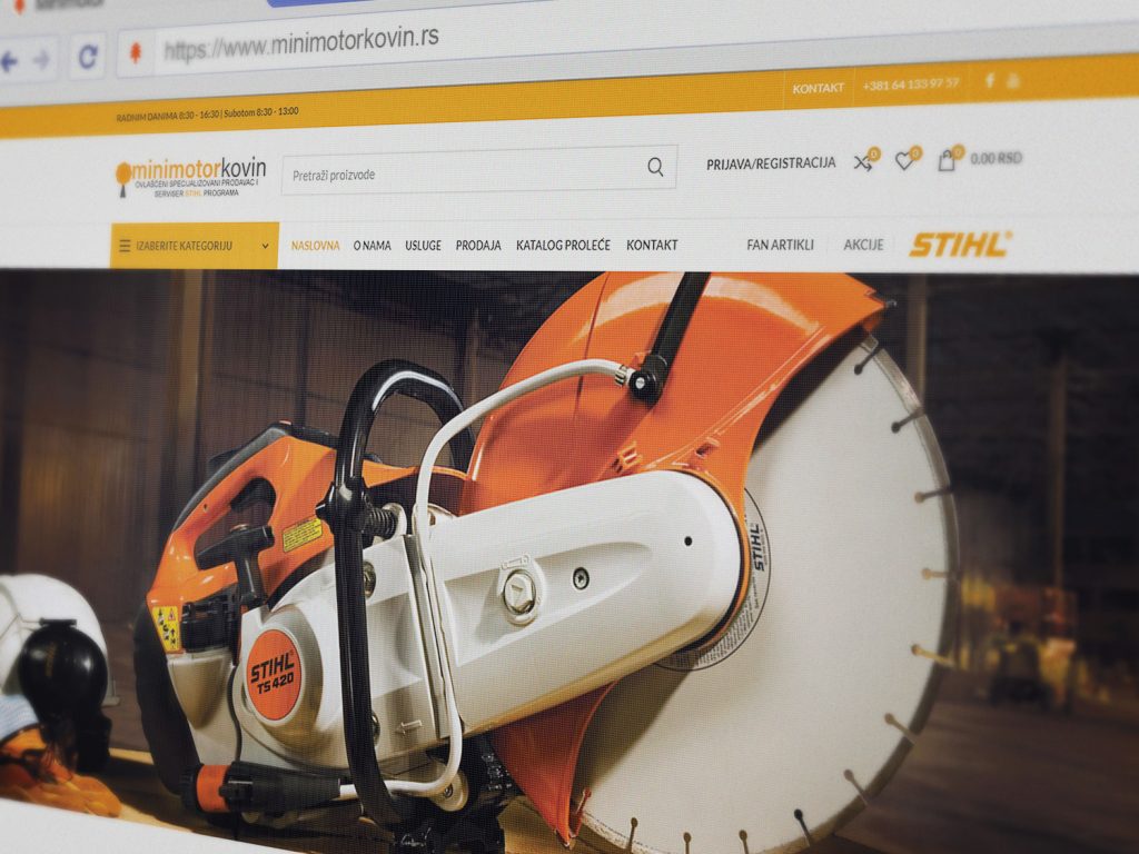 Web sajt Minimotor Kovin — prikaz naslovne stranice