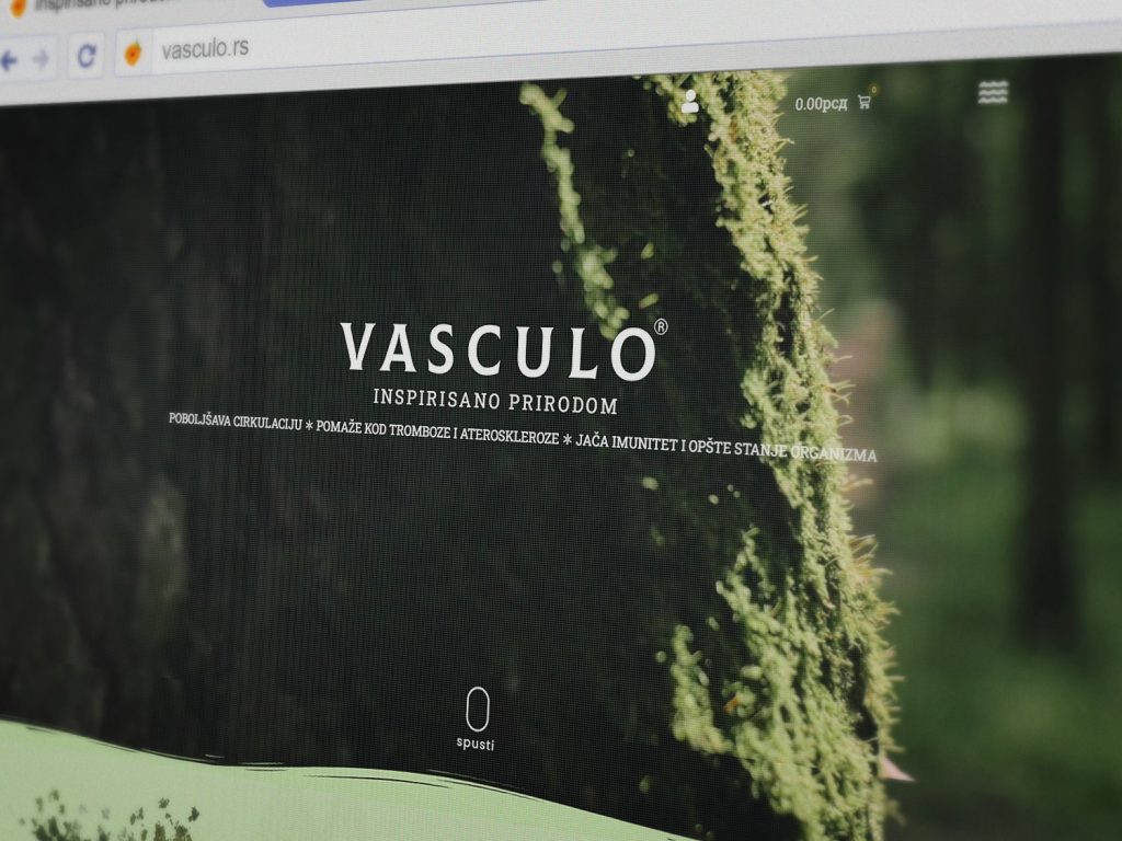 Web sajt Vasculo — prikaz naslovne stranice